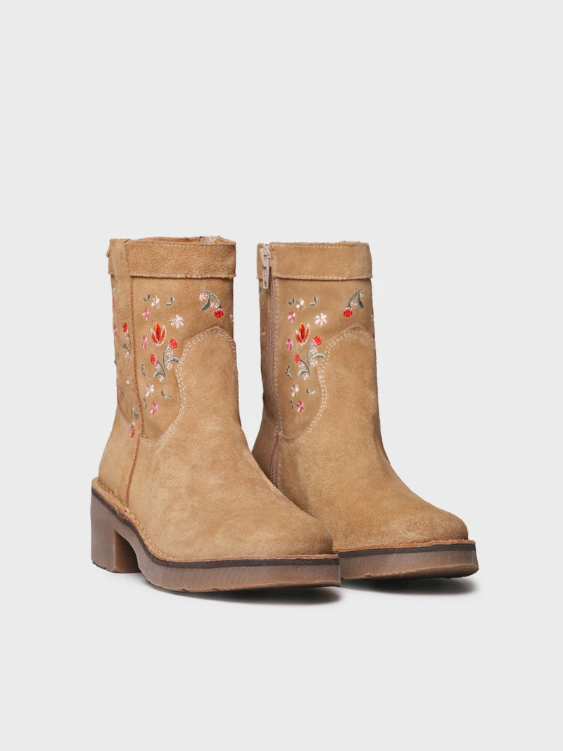 Botines mujer - Botín de mujer en serraje con flores bordadas | MONELLS  - Toni Pons  