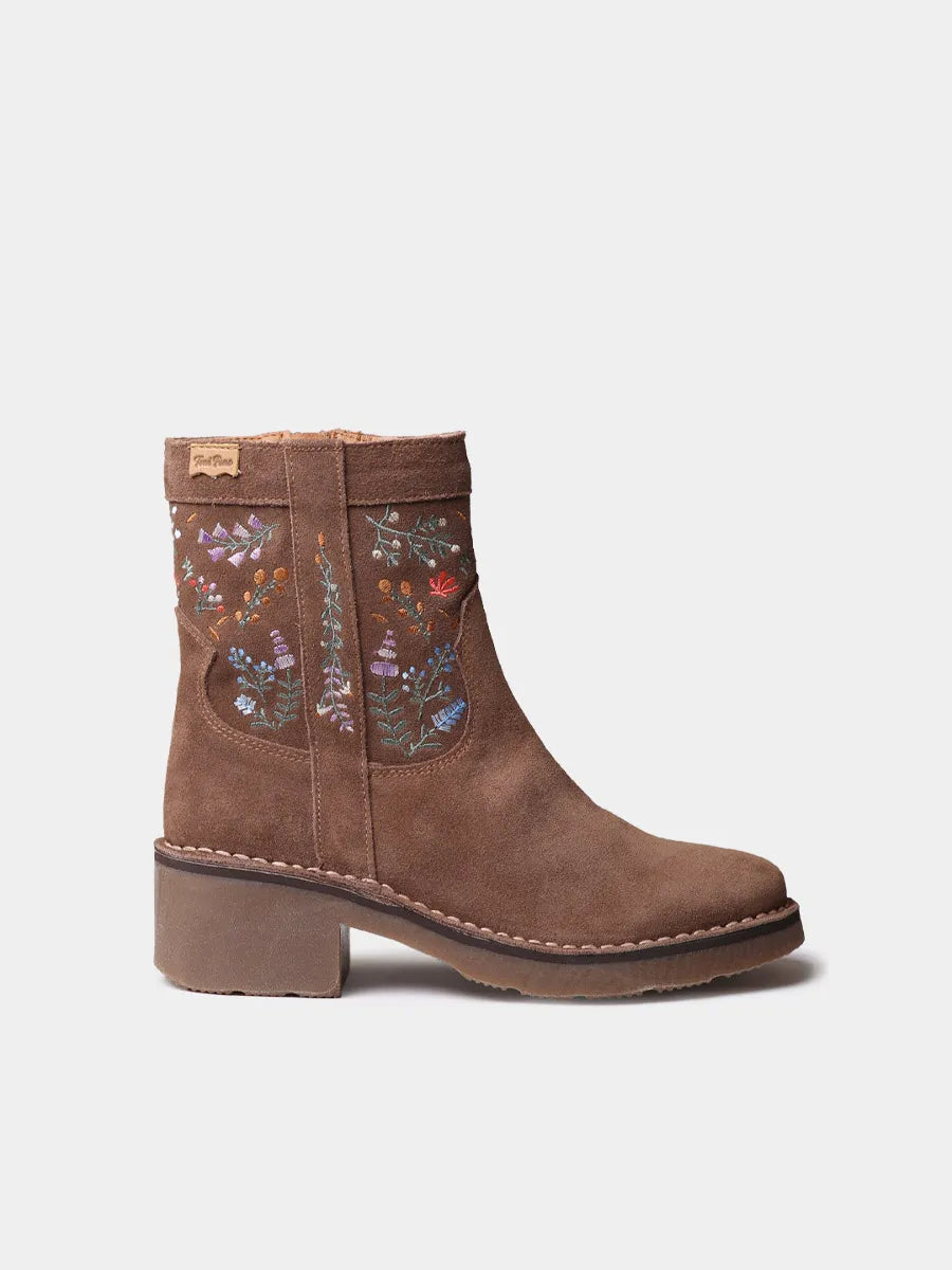 Botines mujer - Botín de mujer en serraje con flores bordadas | MONELLS  - Toni Pons  