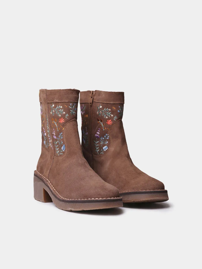Botines mujer - Botín de mujer en serraje con flores bordadas | MONELLS  - Toni Pons  