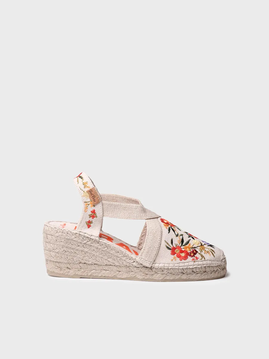 Espadrille à talon compensé pour femme avec broderie multicolore 