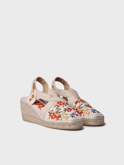 Women's wedge espadrilles with multicoloured embroidery