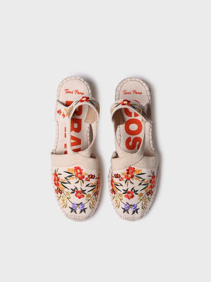 Women's wedge espadrilles with multicoloured embroidery