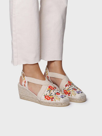 Women's wedge espadrilles with multicoloured embroidery