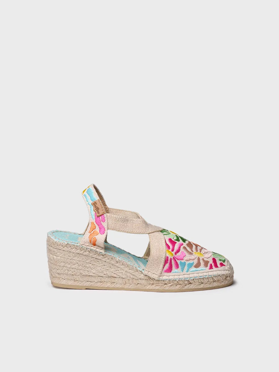 Women's wedge espadrilles with multicoloured embroidery