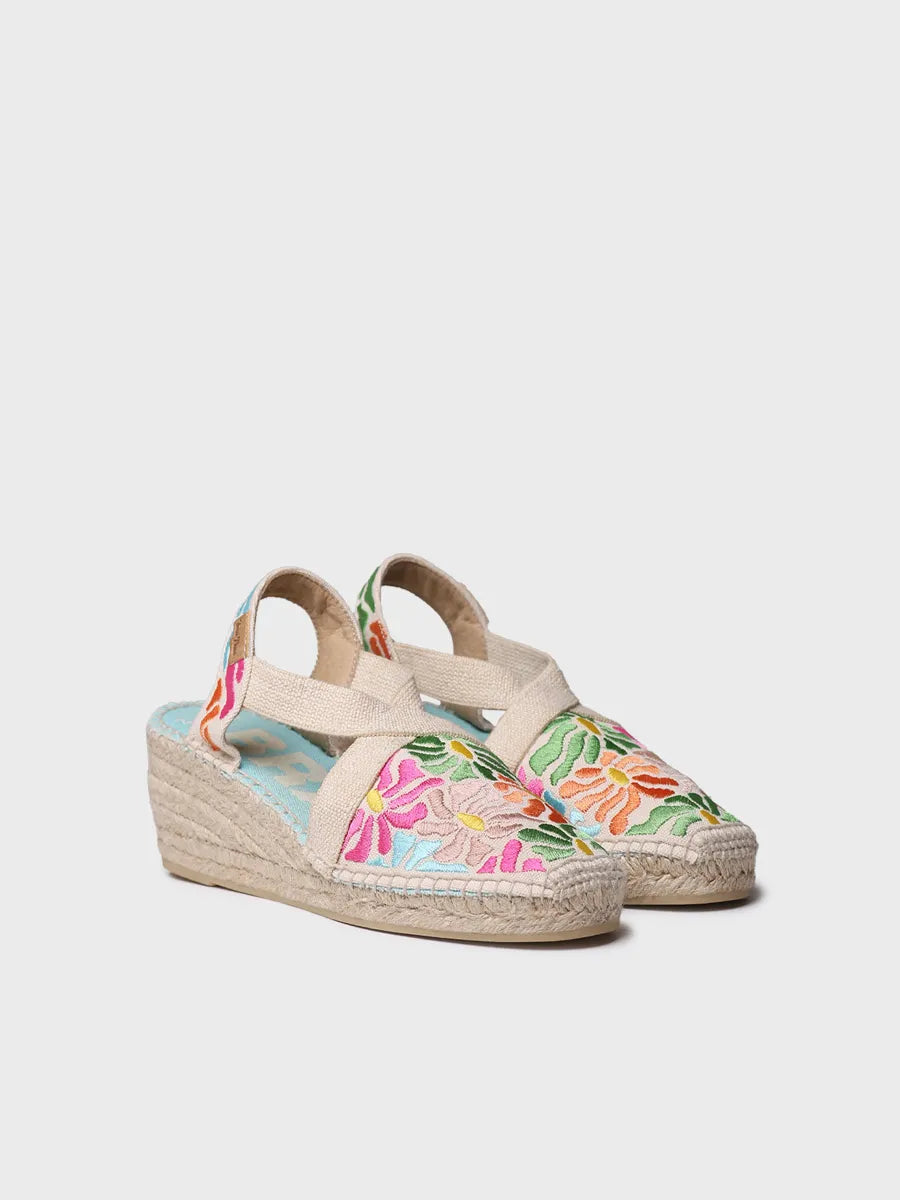 Women's wedge espadrilles with multicoloured embroidery