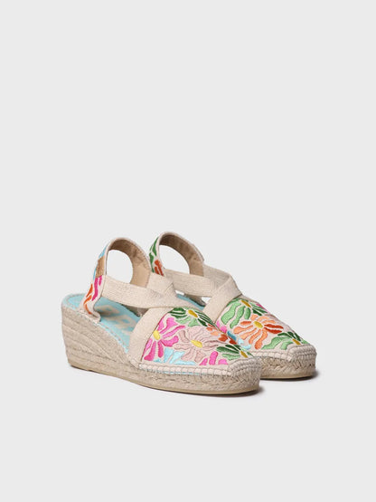 Women's wedge espadrilles with multicoloured embroidery