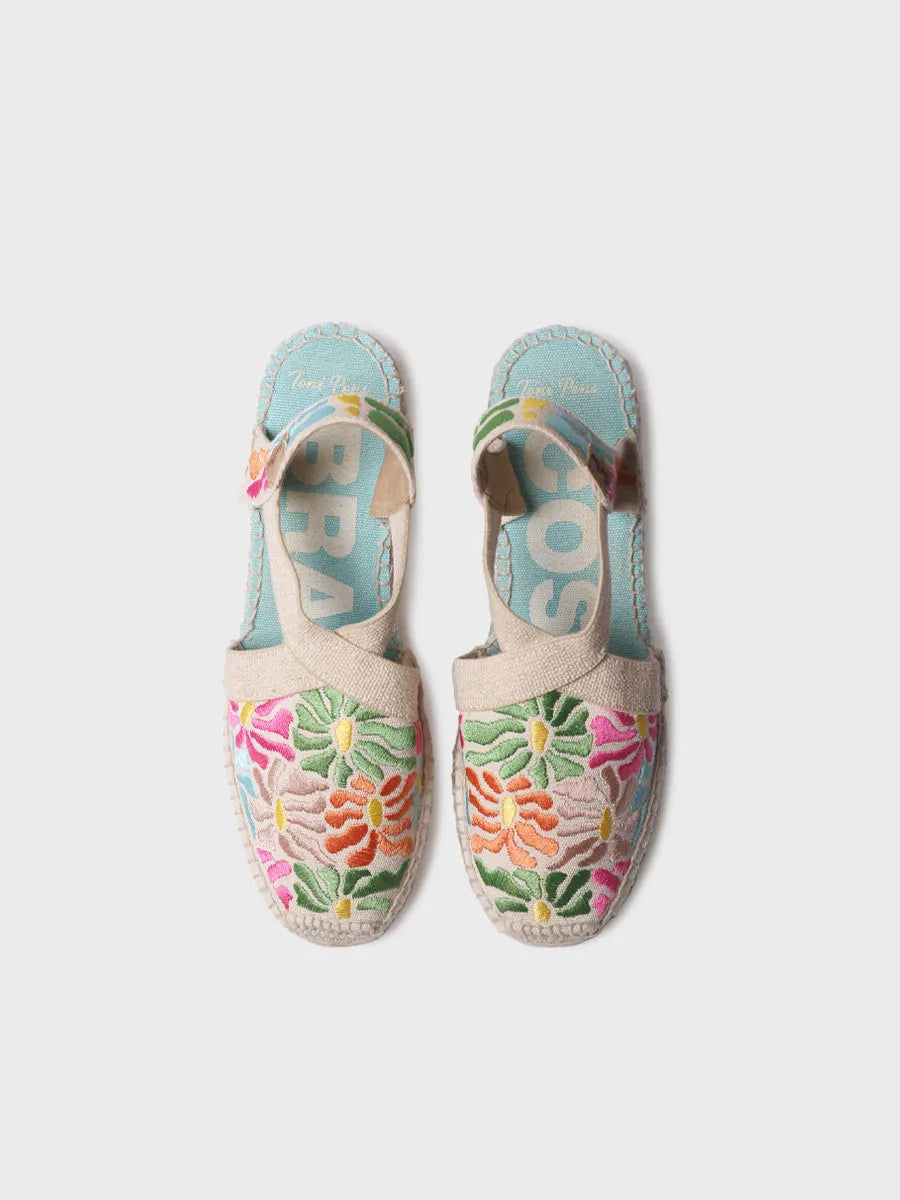 Women's wedge espadrilles with multicoloured embroidery