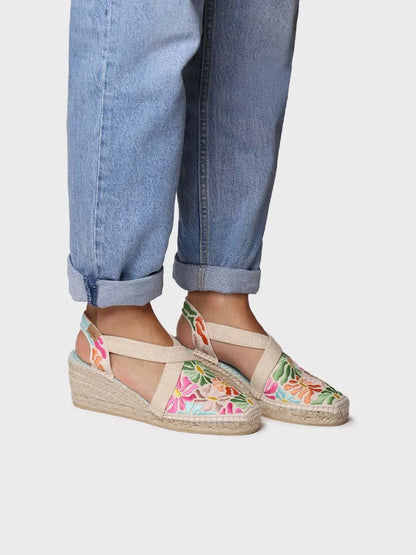 Women's wedge espadrilles with multicoloured embroidery