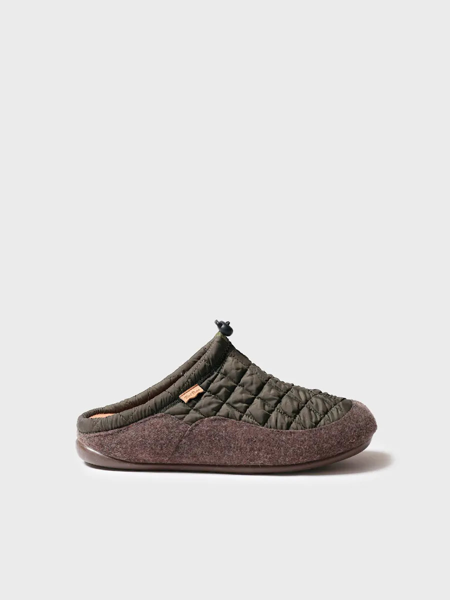 Men's clog-style shoe in padded fabric and felt in khaki 