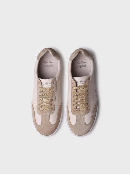 Women's leather sneaker in beige 