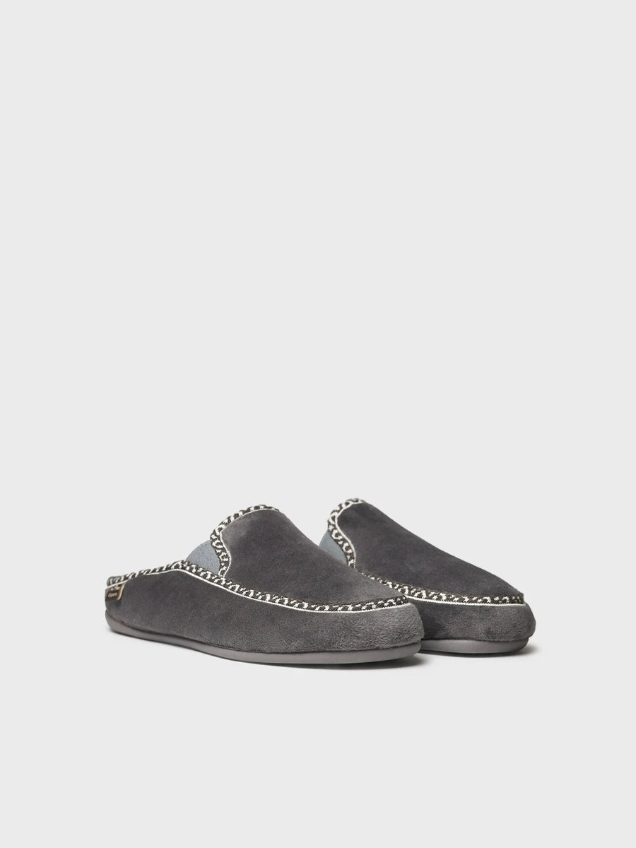 Zapatillas de casa hombre - Slipper abierta en suave pelo sintético con ribete decorativo para mujer | NATAN-VR  - Toni Pons  