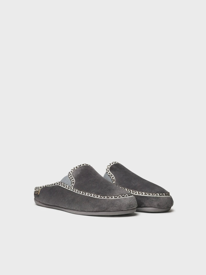Zapatillas de casa hombre - Slipper abierta en suave pelo sintético con ribete decorativo para mujer | NATAN-VR  - Toni Pons  