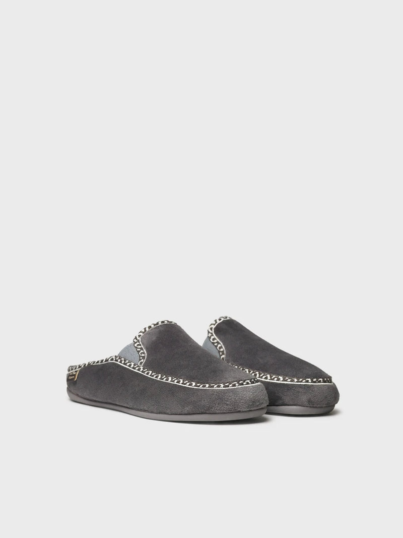 Zapatillas de casa hombre - Slipper abierta en suave pelo sintético con ribete decorativo para mujer | NATAN-VR  - Toni Pons  