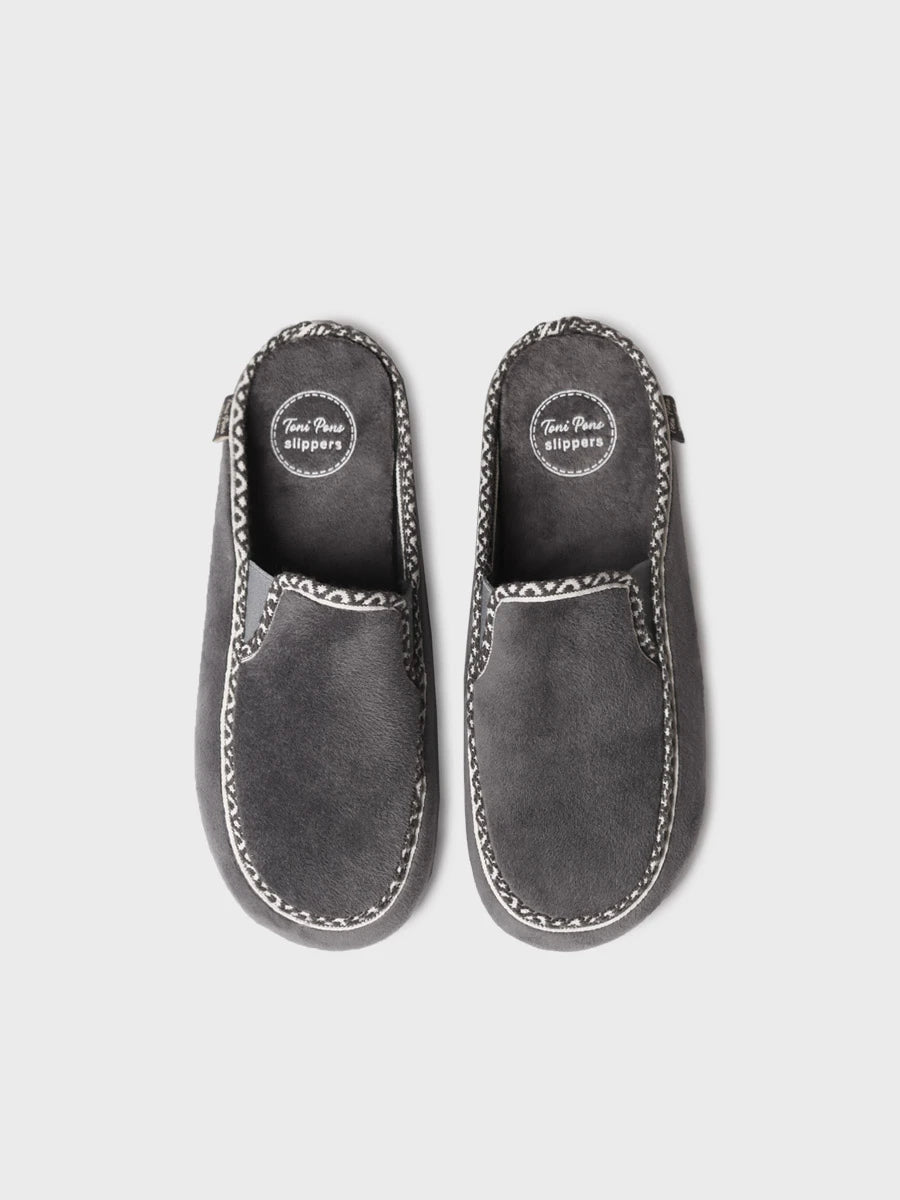 Zapatillas de casa hombre - Slipper abierta en suave pelo sintético con ribete decorativo para mujer | NATAN-VR  - Toni Pons  