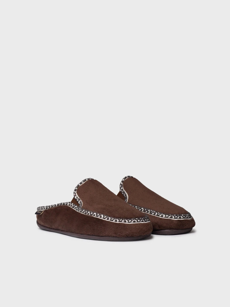 Zapatillas de casa hombre - Slipper abierta en suave pelo sintético con ribete decorativo para mujer | NATAN-VR  - Toni Pons  