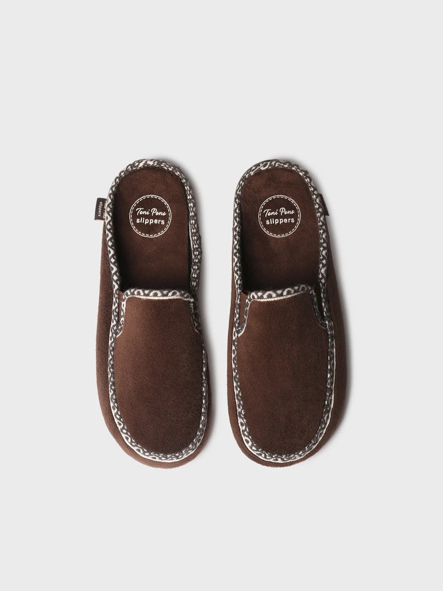 Zapatillas de casa hombre - Slipper abierta en suave pelo sintético con ribete decorativo para mujer | NATAN-VR  - Toni Pons  