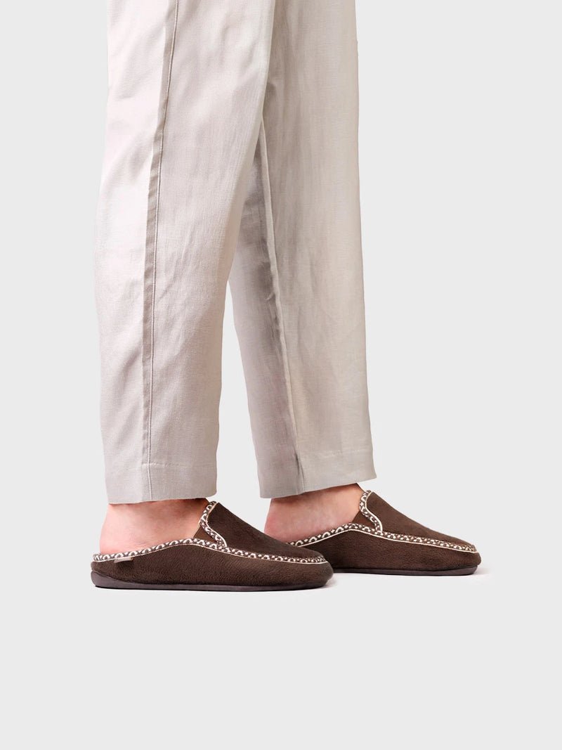 Zapatillas de casa hombre - Slipper abierta en suave pelo sintético con ribete decorativo para mujer | NATAN-VR  - Toni Pons  