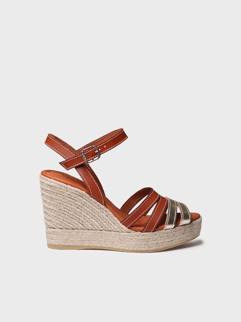 sandalias mujer - Alpargata abierta de mujer en cuero y color platino con cuña | OCTAVIA  - Toni Pons  