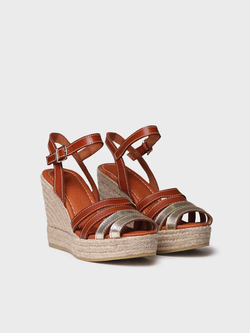 sandalias mujer - Alpargata abierta de mujer en cuero y color platino con cuña | OCTAVIA  - Toni Pons  