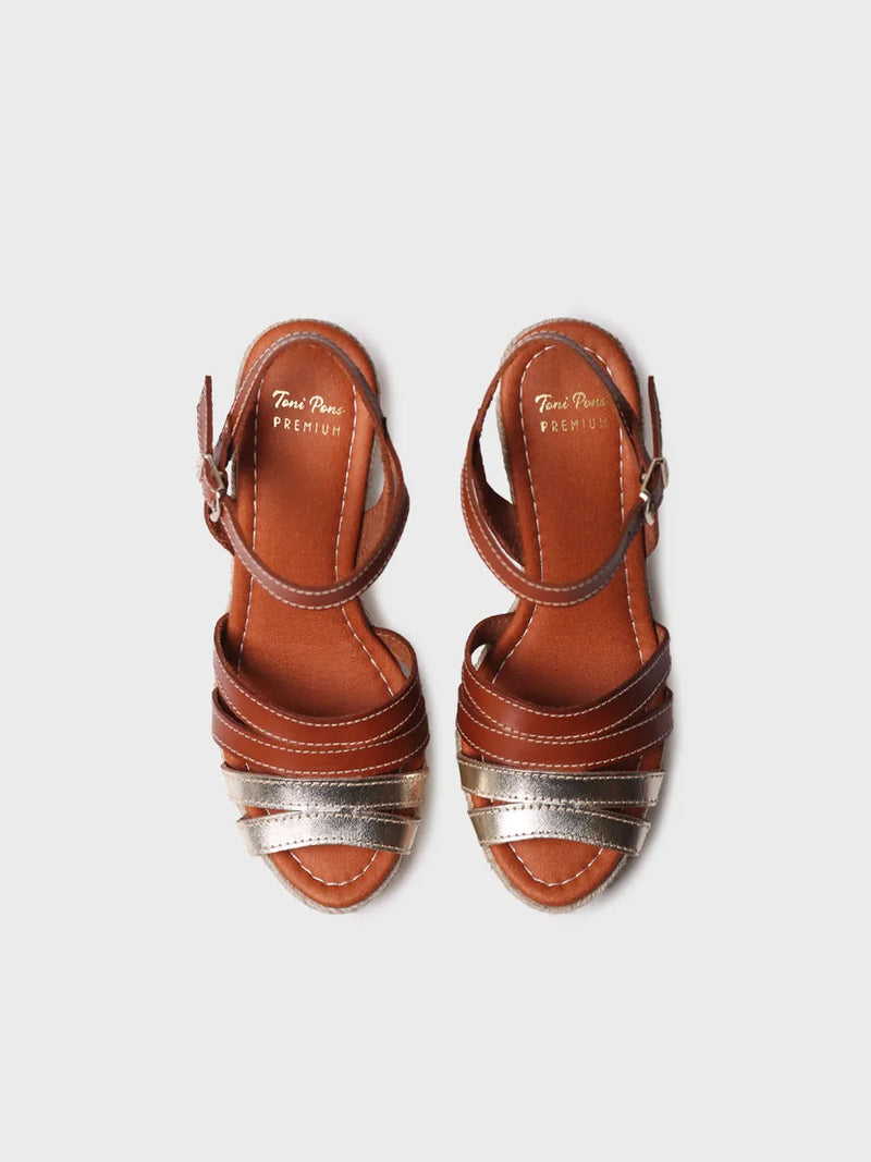 sandalias mujer - Alpargata abierta de mujer en cuero y color platino con cuña | OCTAVIA  - Toni Pons  