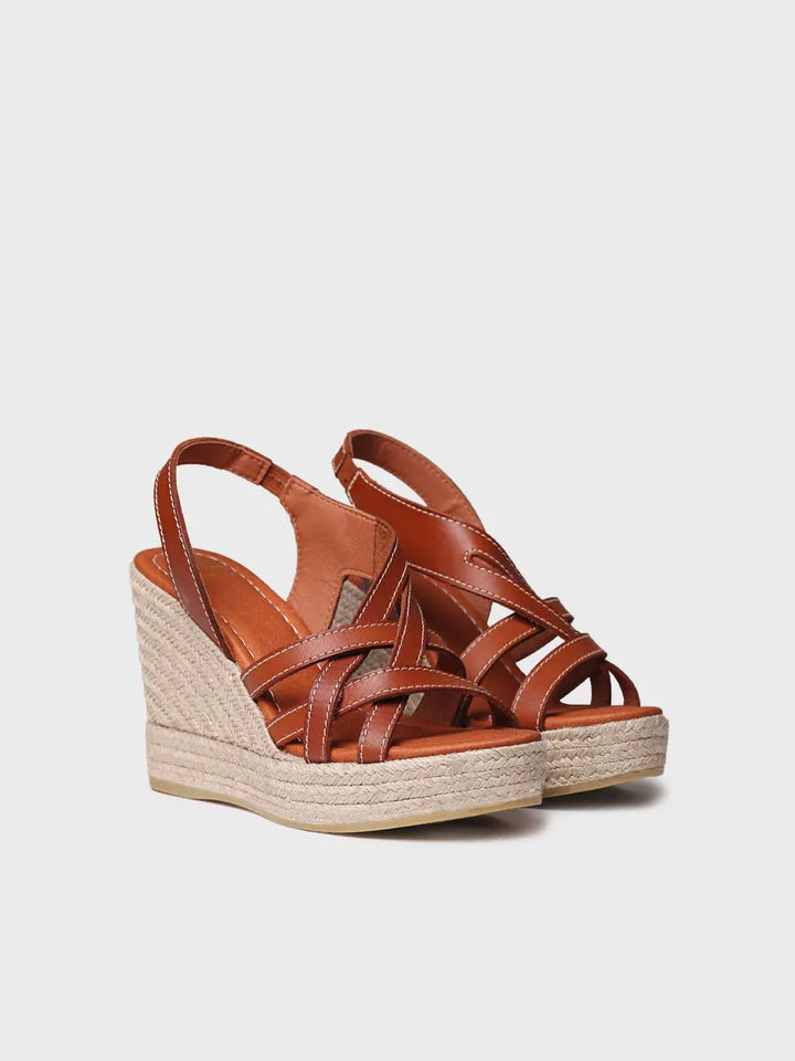 sandalias mujer - Alpargata abierta de mujer en piel con cuña y elásticos | OFELIA  - Toni Pons  