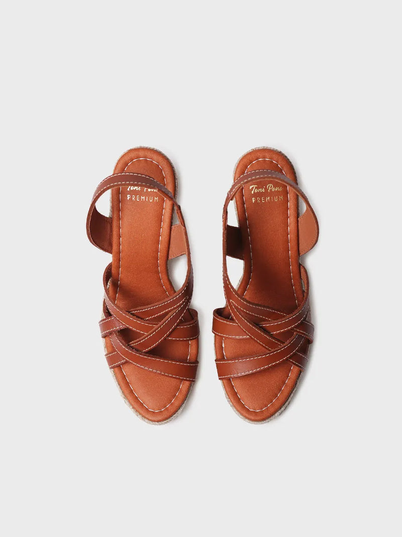 sandalias mujer - Alpargata abierta de mujer en piel con cuña y elásticos | OFELIA  - Toni Pons  