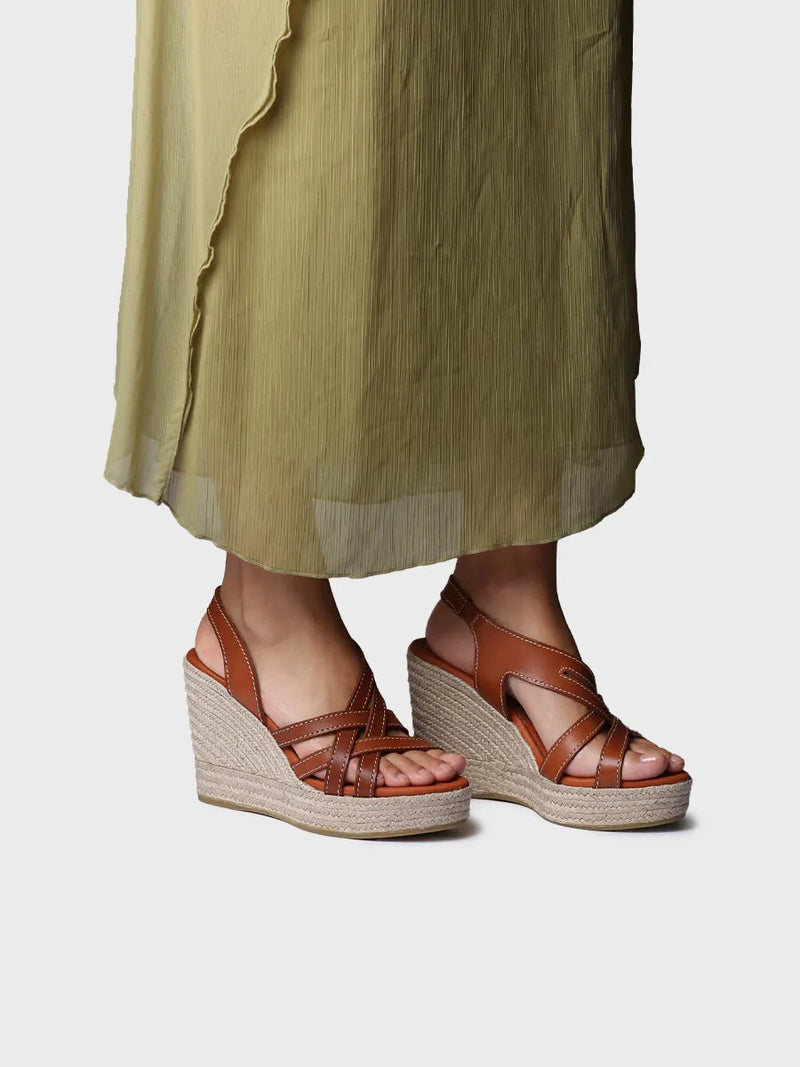 Sandalias mujer - Alpargata abierta de mujer en piel con cuña y elásticos | OFELIA  - Toni Pons  