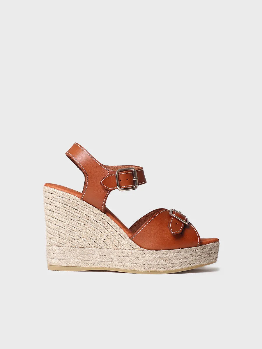 Espadrille pour femme en cuir à talon compensé haut 