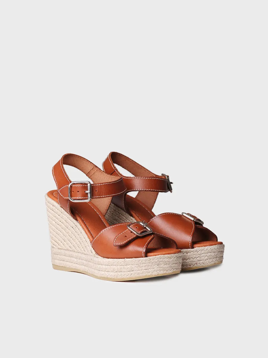 Women's leather espadrilles with high wedge