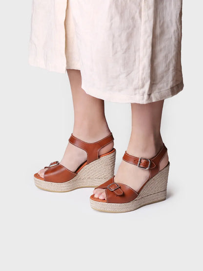 Women's leather espadrilles with high wedge