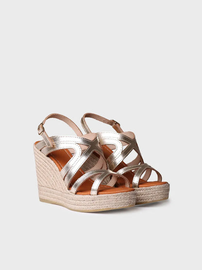 High wedge sandal in leather