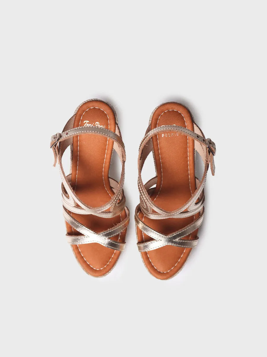 High wedge sandal in leather