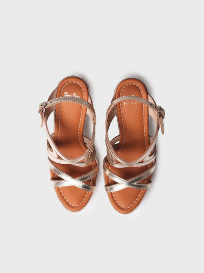 High wedge sandal in leather