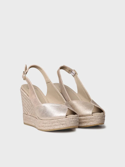 Espadrillas peep toe alte da donna in pelle con zeppa 