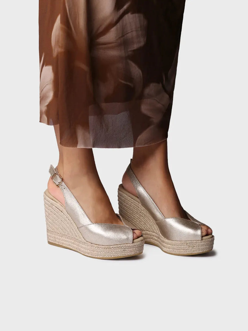 Alpargatas mujer - Alpargata peep toe alta de mujer en piel con cuña | OPRAH  - Toni Pons  