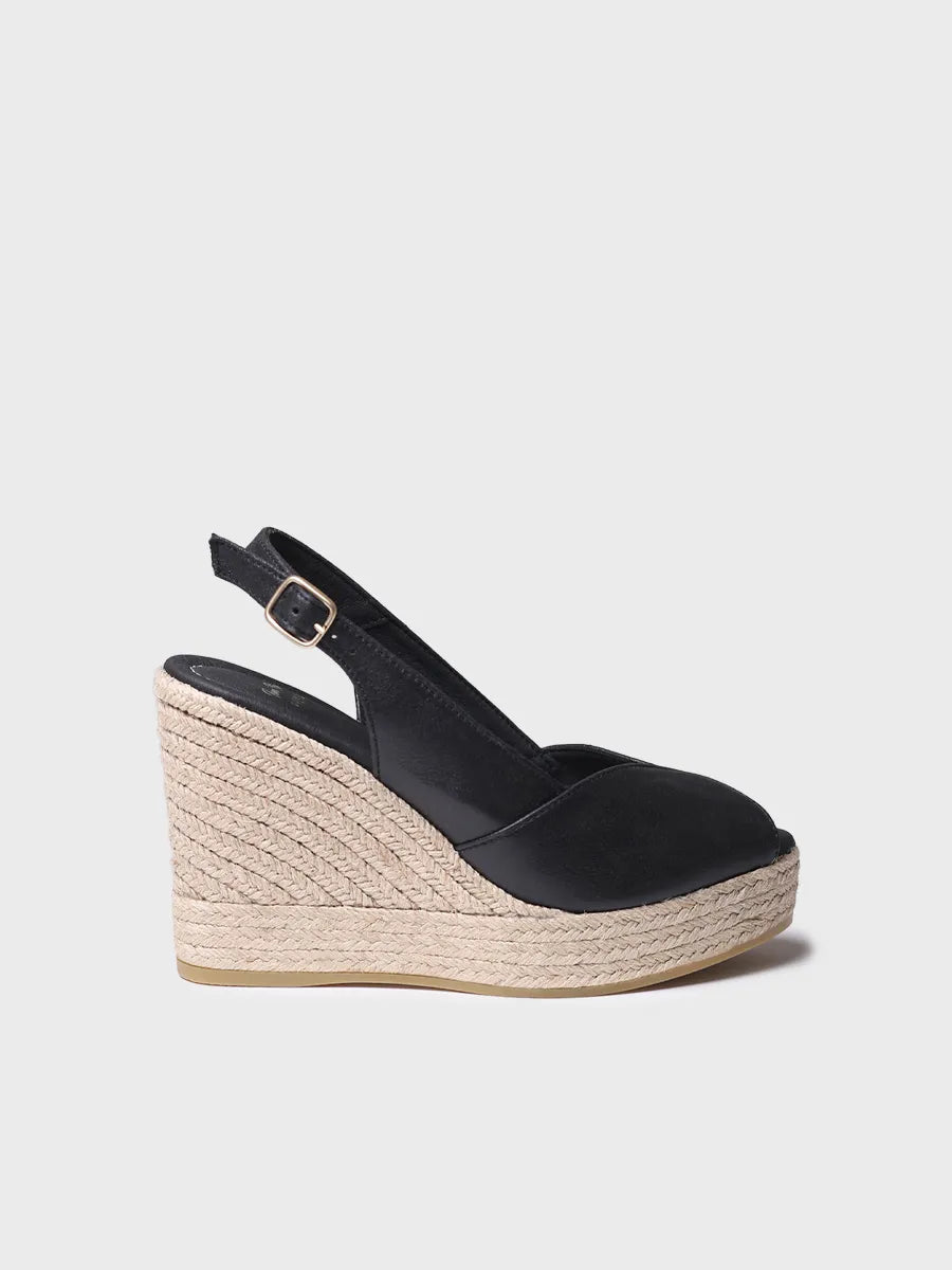 High women's peep toe espadrille in leather with wedge