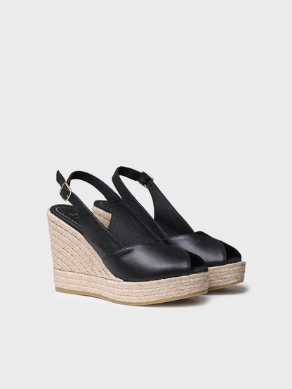 Espadrillas peep toe alte da donna in pelle con zeppa 