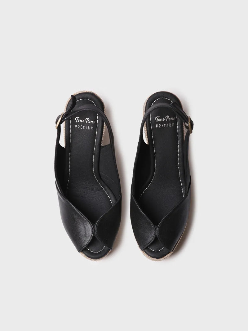 alpargatas mujer - Alpargata peep toe alta de mujer en piel con cuña | OPRAH  - Toni Pons  