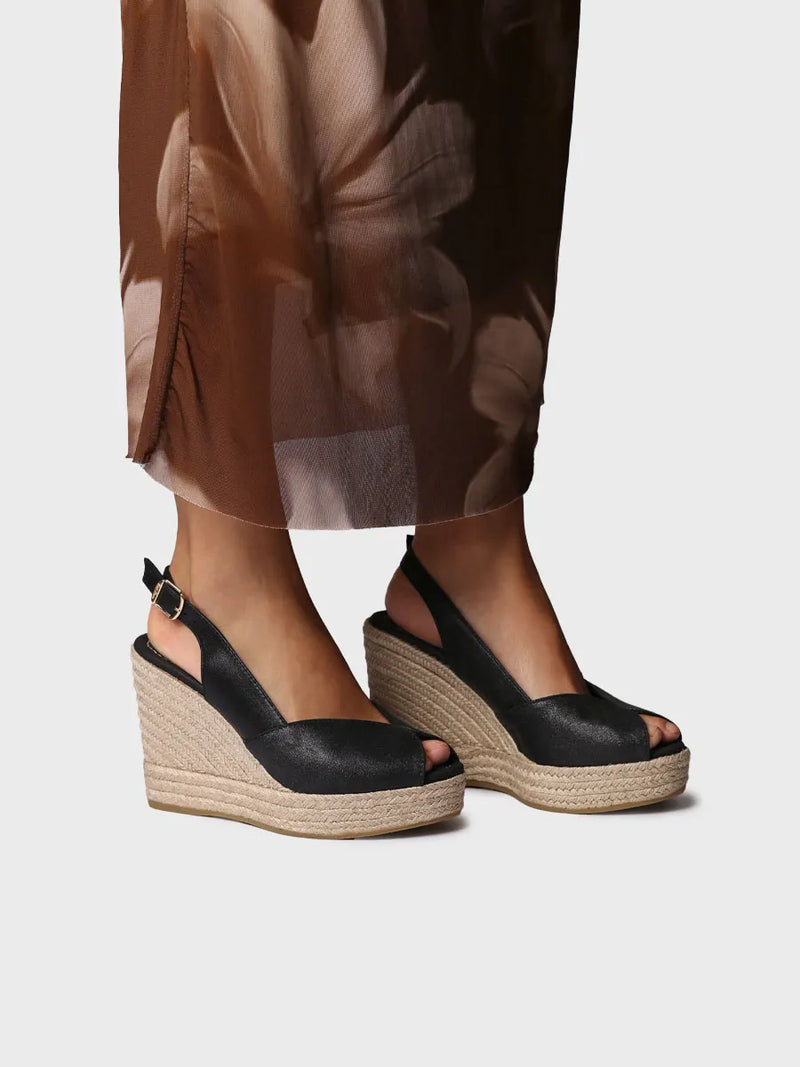 Alpargatas mujer - Alpargata peep toe alta de mujer en piel con cuña | OPRAH  - Toni Pons  
