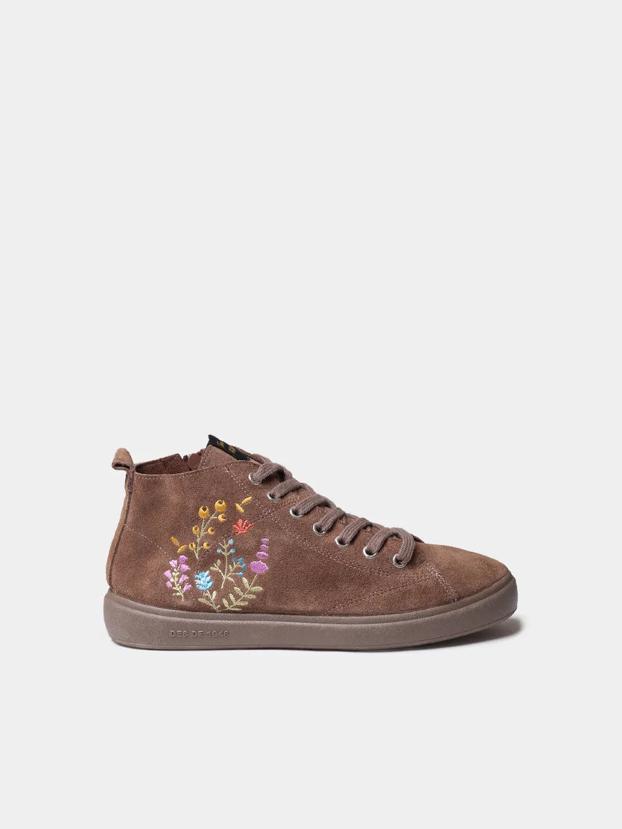 Stivaletto da donna in camoscio con ricamo floreale