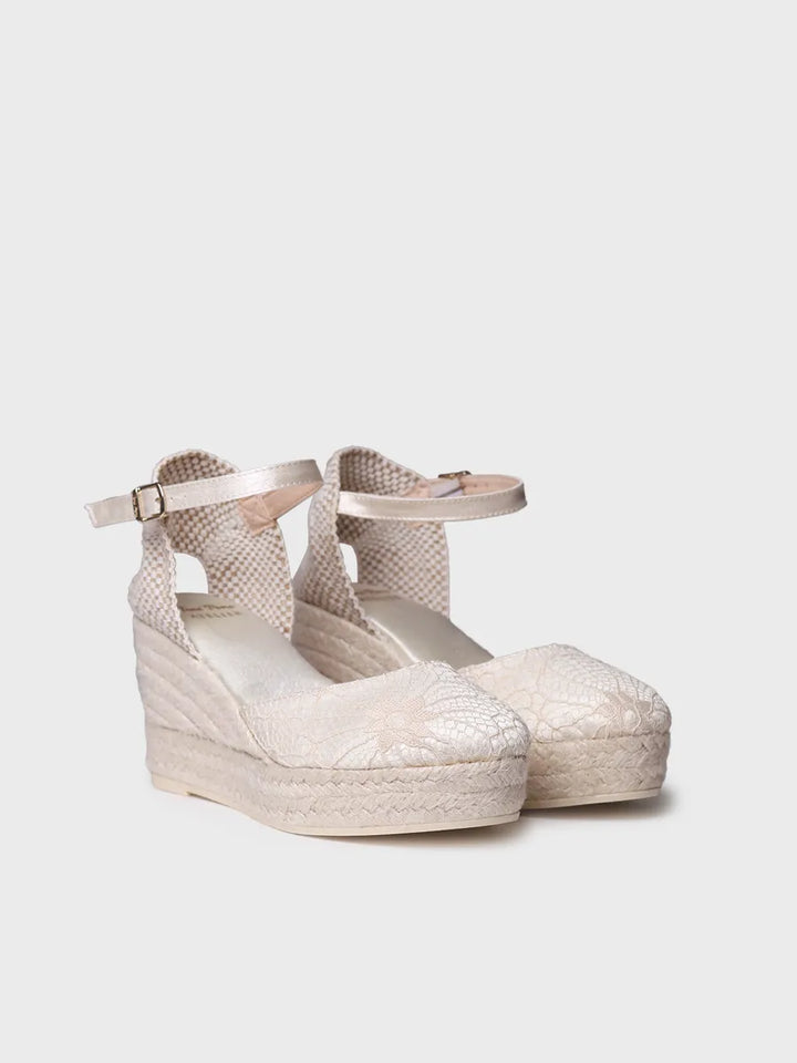 alpargatas mujer - Alpargata de cuña para novia en raso | ORQUIDIA  - Toni Pons  