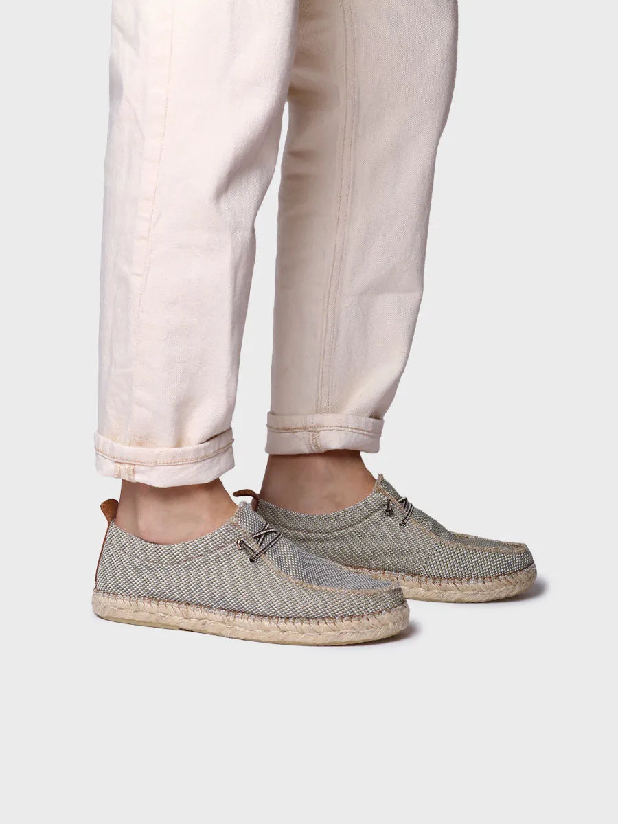 Men's espadrille in mesh-like fabric with laces