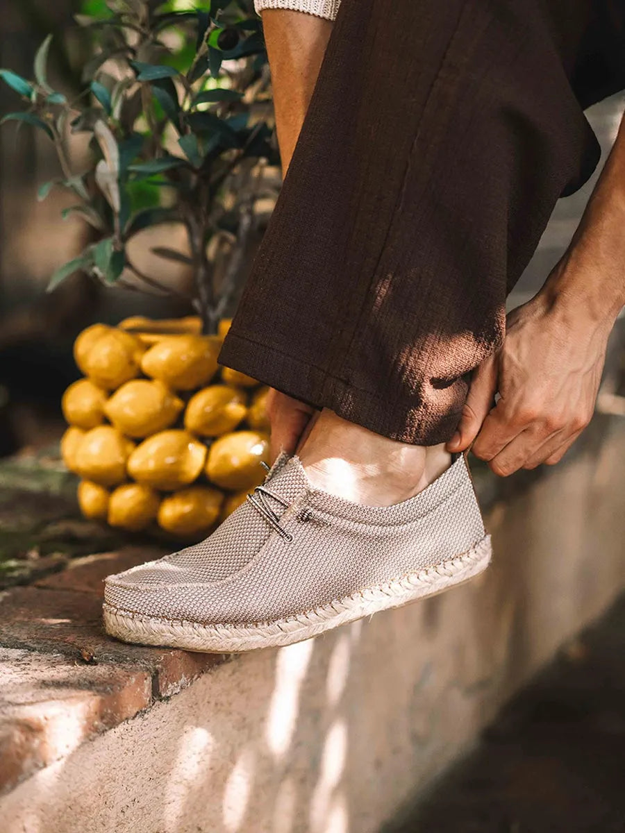 Men's espadrille in mesh-like fabric with laces