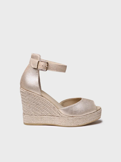 Espadrillas alte da donna in pelle con zeppa 