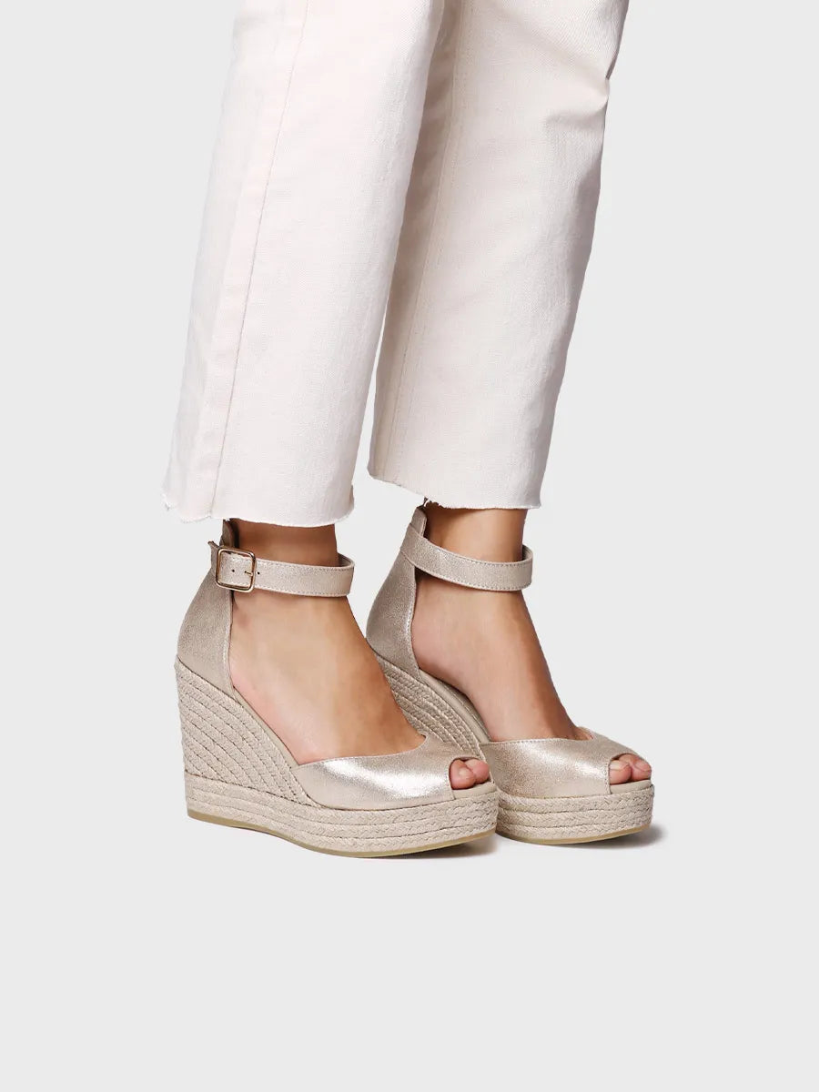 Espadrillas alte da donna in pelle con zeppa 