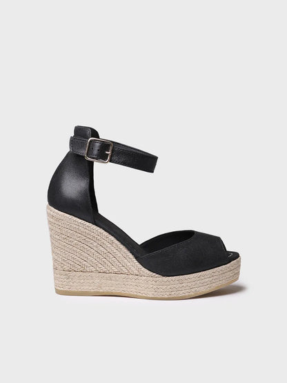 Espadrillas alte da donna in pelle con zeppa 