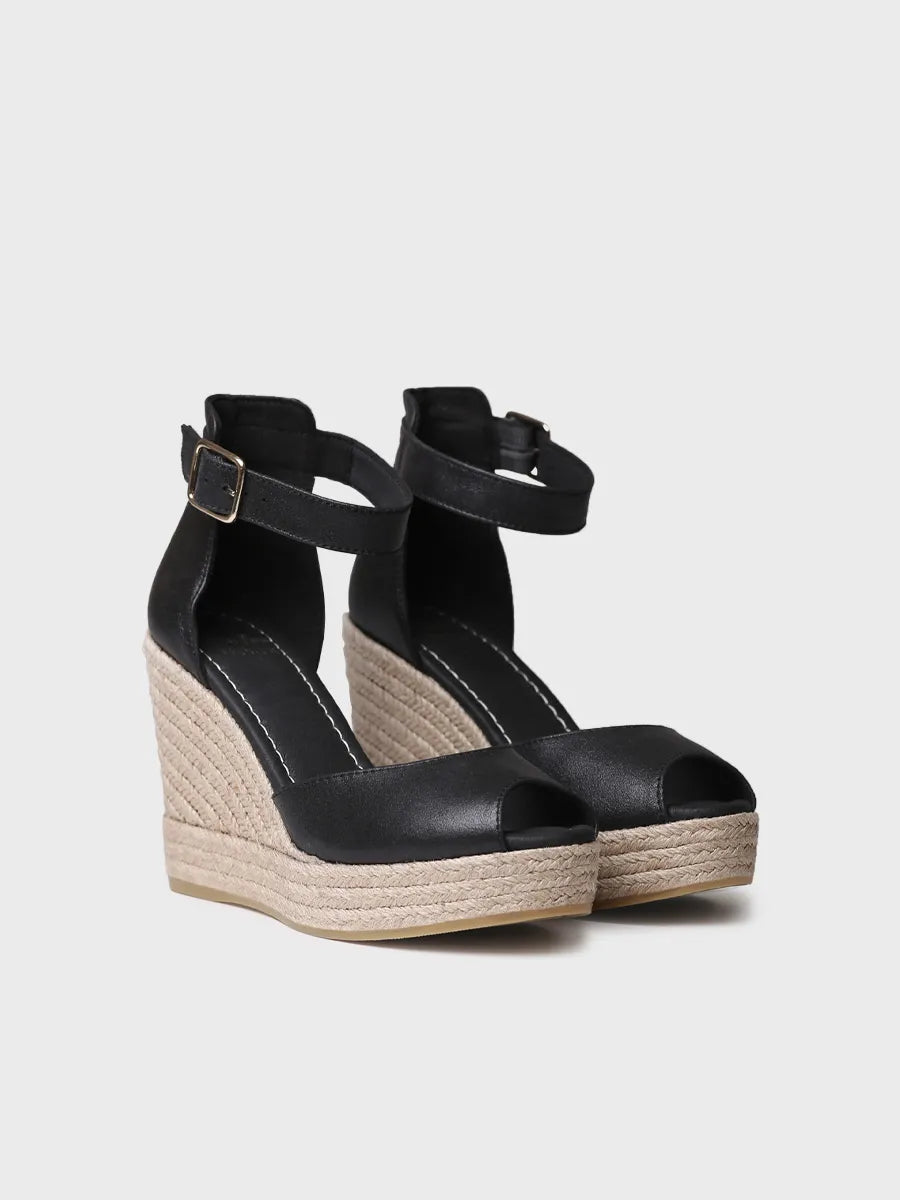 Espadrillas alte da donna in pelle con zeppa 