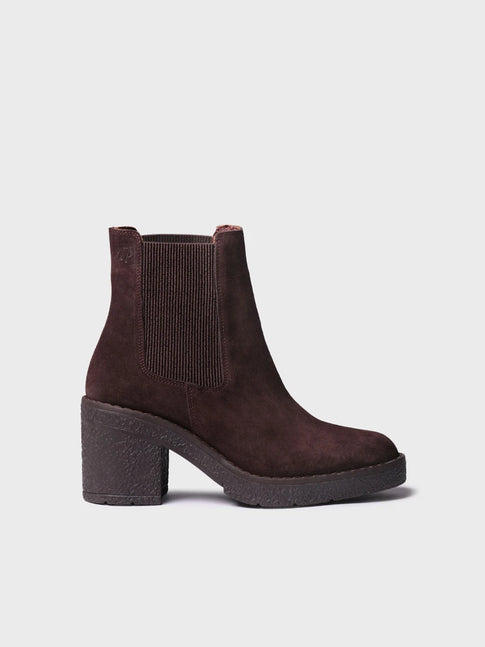 Chelsea-Stiefelette aus Veloursleder mit Blockabsatz für Damen | PALAU-SY