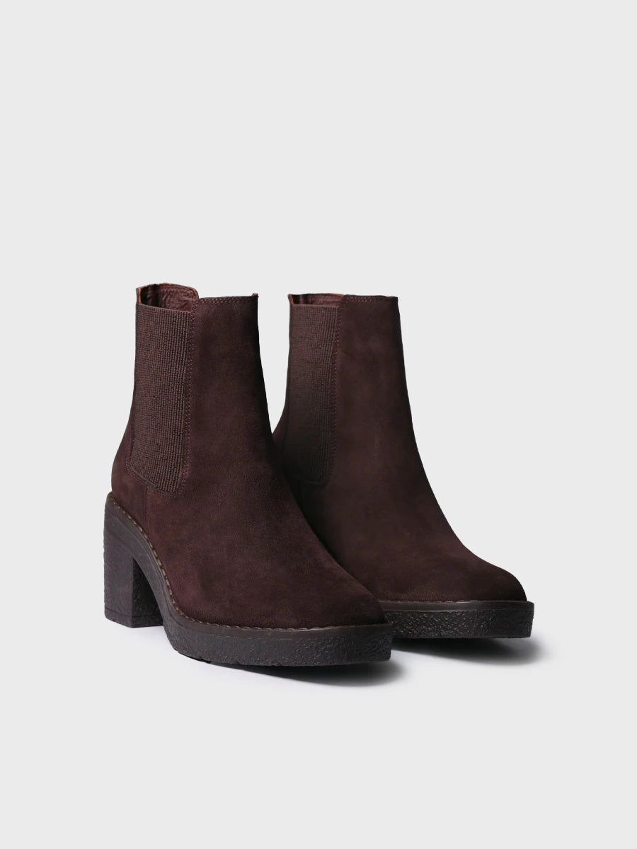 Chelsea-Stiefelette aus Veloursleder mit Blockabsatz für Damen | PALAU-SY