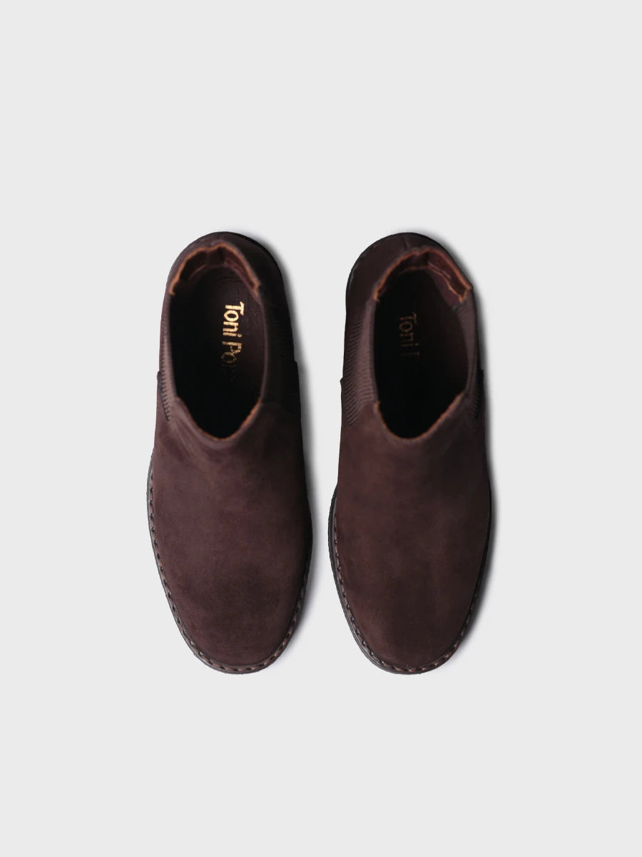 Chelsea-Stiefelette aus Veloursleder mit Blockabsatz für Damen | PALAU-SY